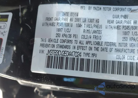 2014 Mazda Cx-9 Touring from USA, damaged, VIN JM3TB3CV2E0447024